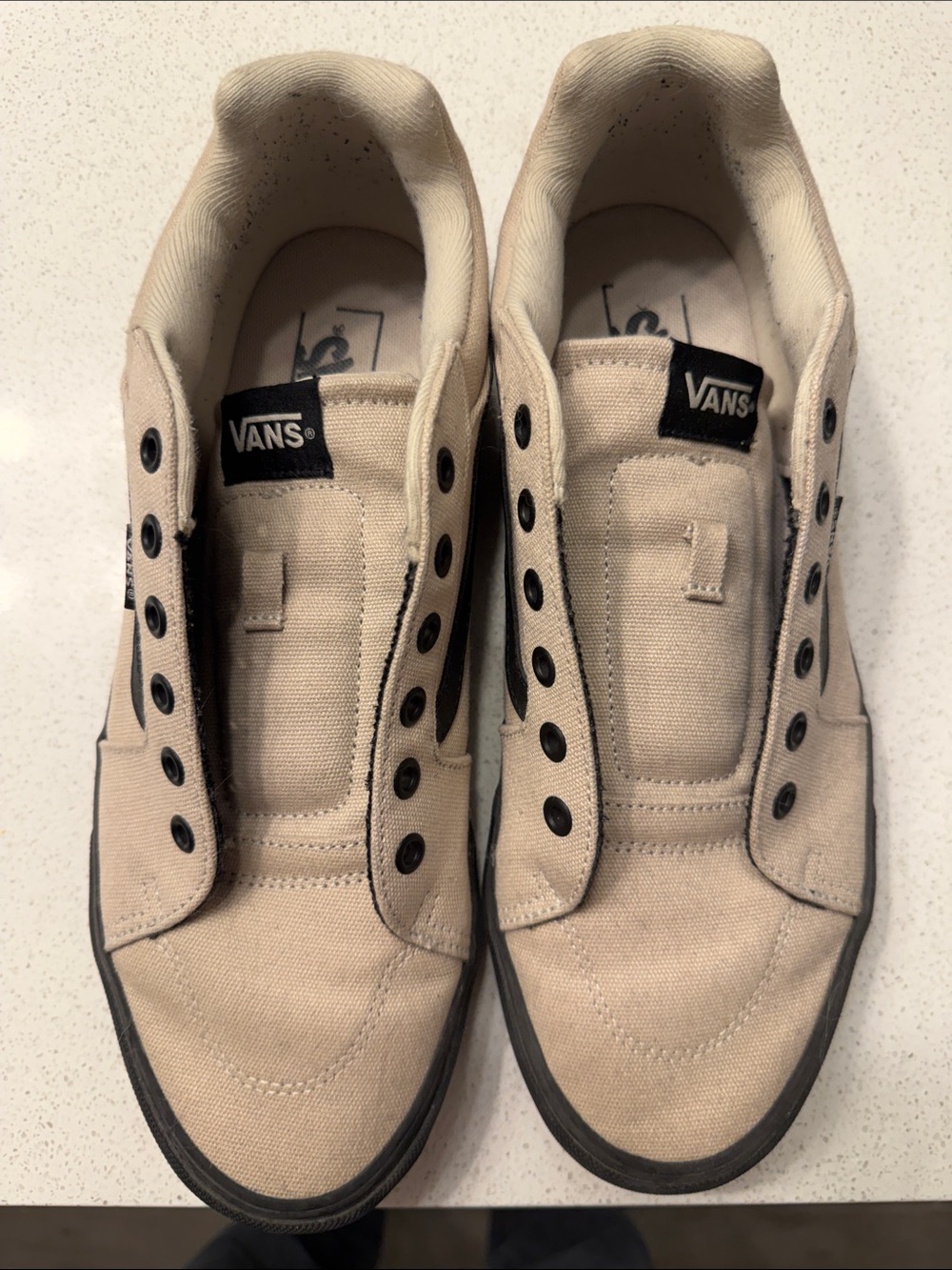 Vans Men’s Beige Canvas Low-Top Sneakers with Black Accents